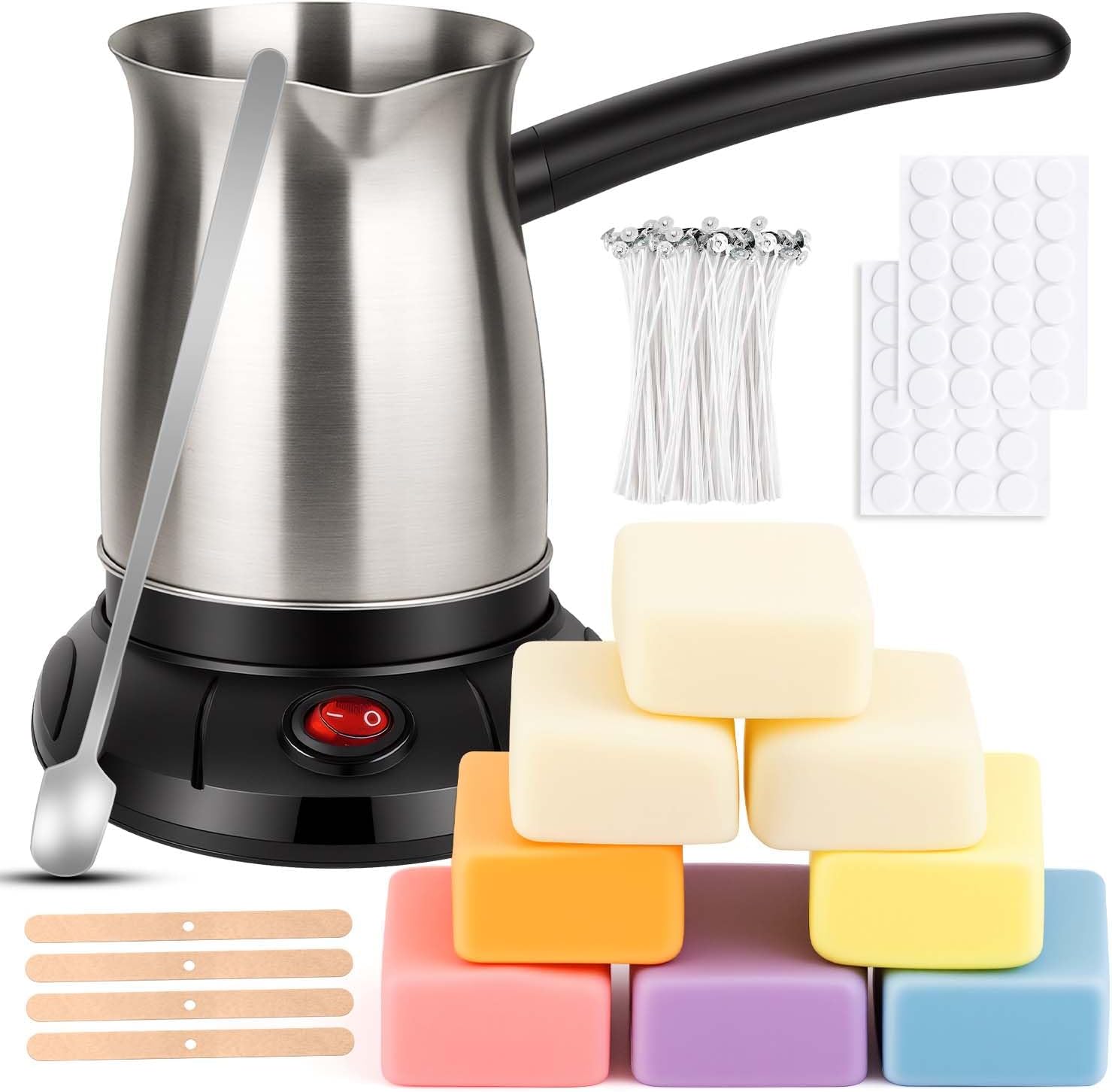 Wax Melter for Candle Making Soy Making Kit with Melting Pot DIY Candles Supplies Including 1lbs Wax Melter Stirring Spoon Wicks and Centering Device