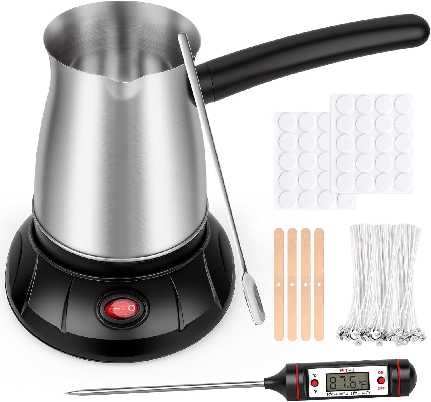 Aottom Wax Melter for Candle Making - Stainless Steel Pot with Pouring Spout, DIY Kit Supplies Included Wicks, Wick Stickers, Centering Device, Stirring Spoon