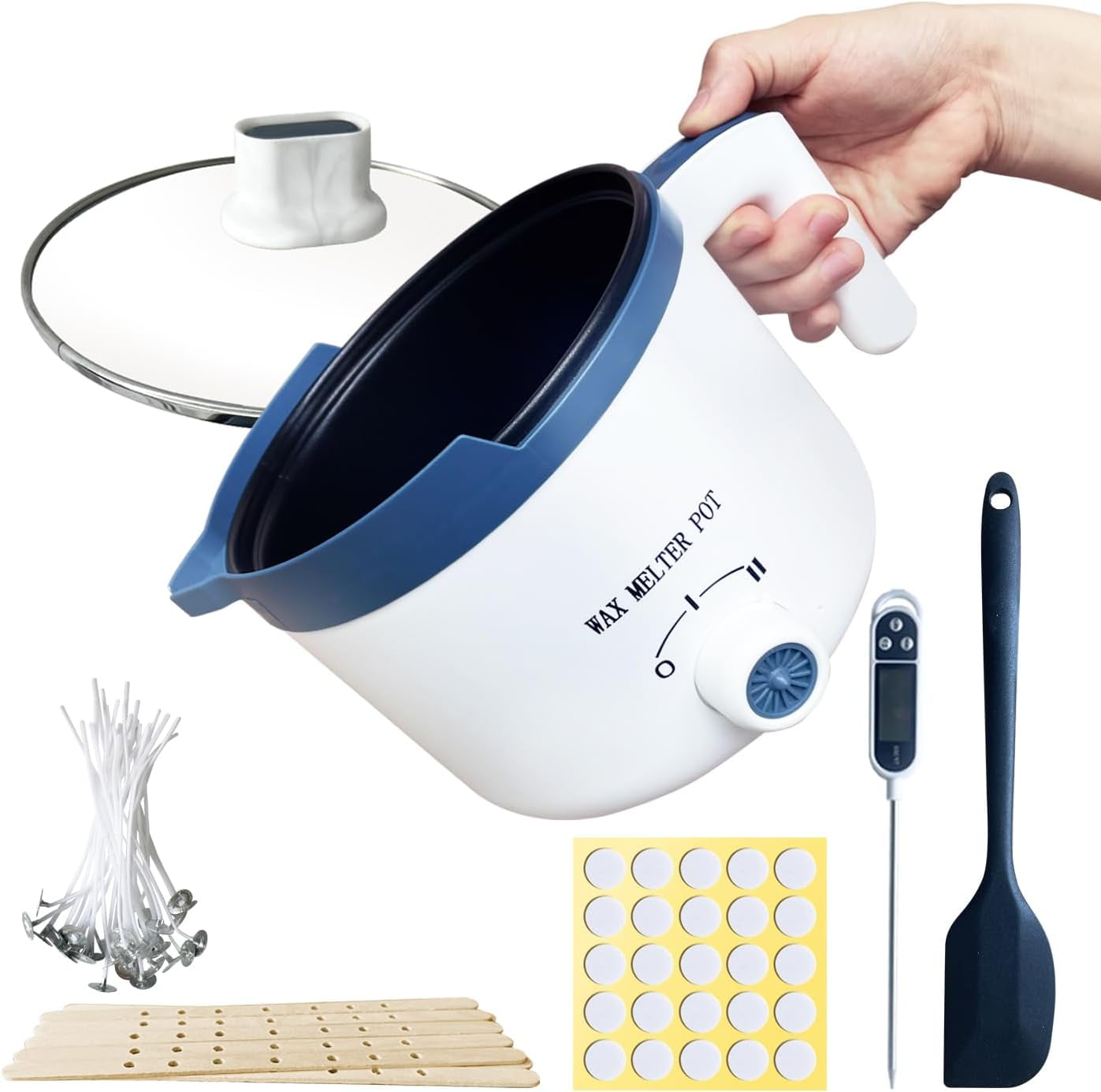 Wax Melter for Candle Making with Pouring Spout, Electric Wax Melting Pot Kit Included Wicks, Wick Stickers, Centering Device, Stirring Spoon
