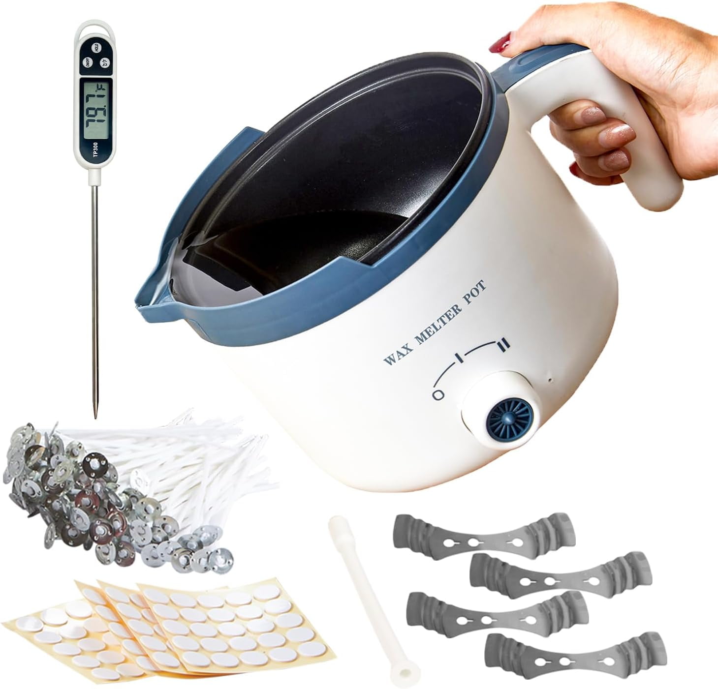 Wax Melter for Candle Making with Thermometer, Electric Wax Melting Pot Kit with Wicks, Double Candle Making Crock Set with Measurements