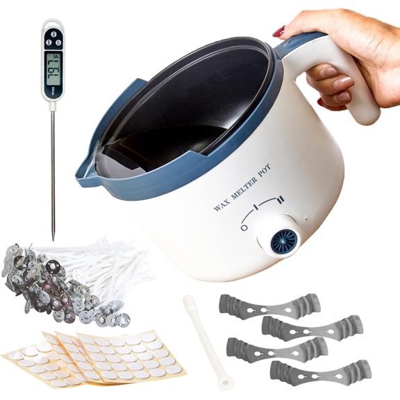 Wax Melter for Candle Making with Thermometer, Electric Wax Melting Pot Kit with Wicks, Double Candle Making Crock Set with Measurements
