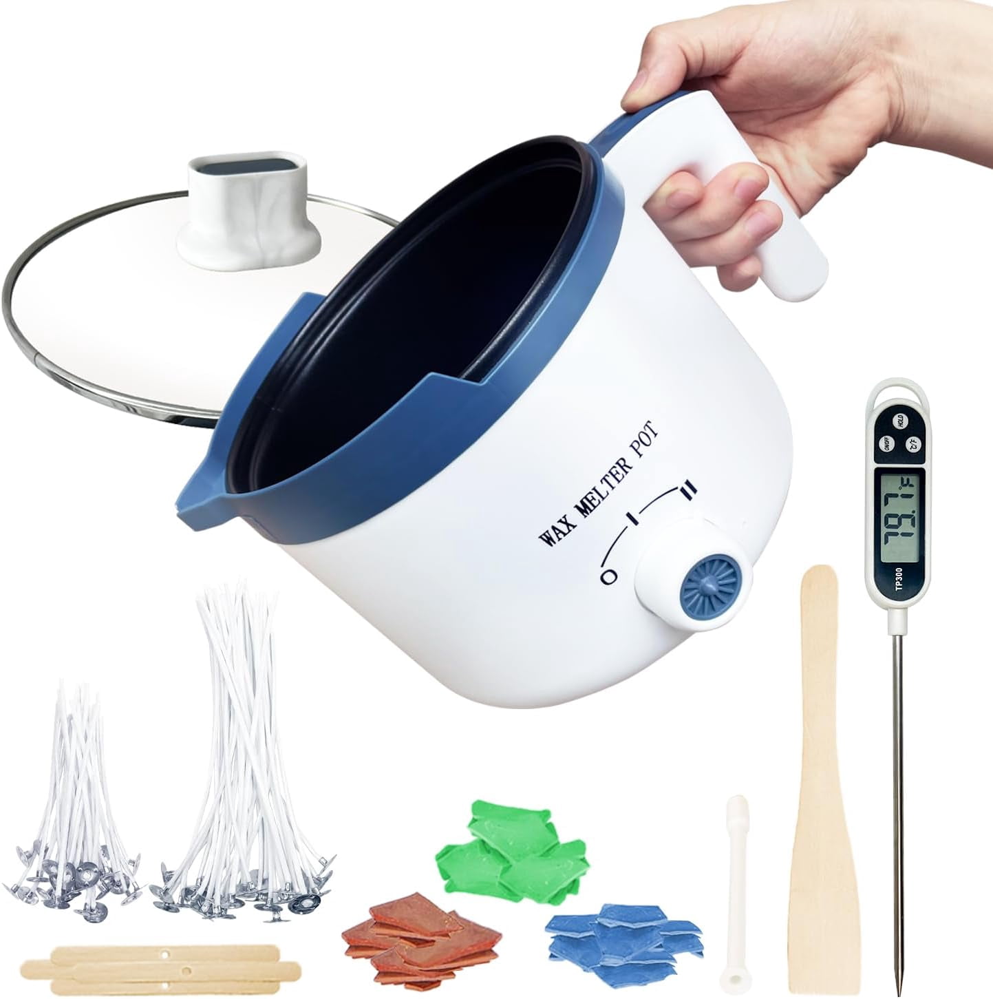 Wax Melting Pot for Candle Making, Electric Wax Melter with Pour Spout,Candle Making Supplies Includes Pouring Pot, Colors Dyes, Wicks, Thermometer