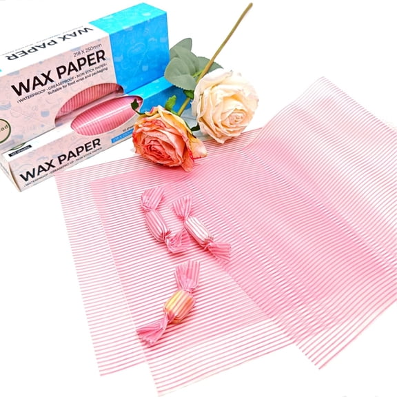 Wax Paper Disposable Greaseproof Food Wrapping Paper for Hamburger Candy Chips Packaging Pink line pattern50sheets)