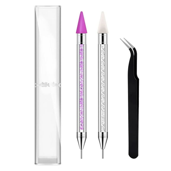 Wax Pencil for Rhinestones, Rhinestone Picker Dotting Pen, Dual-Ended Diamond Painting Wax Pencil Gems Crystals Picker Pen Nail Art DIY Decoration Tool (Purple+White)