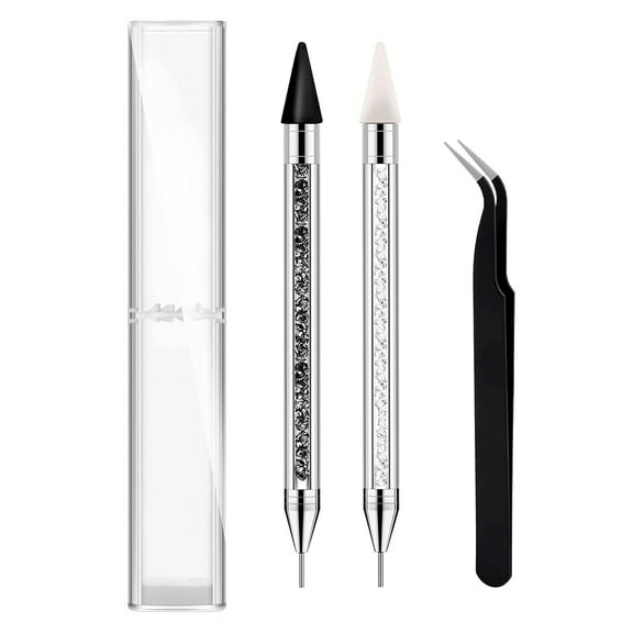 Wax Pencil for Rhinestones, Rhinestone Picker Dotting Pen, Dual-Ended Diamond Painting Wax Pencil Gems Crystals Picker Pen Nail Art DIY Decoration Tool (Purple+White)
