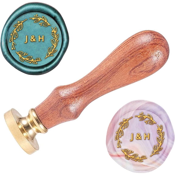 Wax Seal Stamp Alphabet J and H with Wreath Pattern 0.98" Vintage Seal Stamp Removable Brass Head Retro Wood Stamp for Greeting Card Decoration Packages Envelope Invitation for DIY