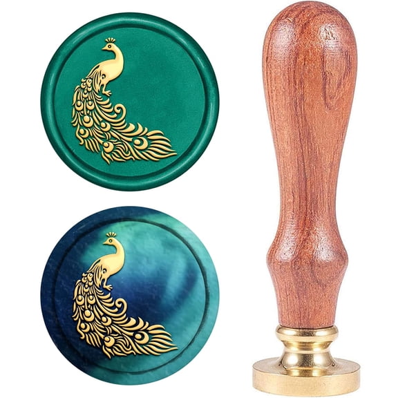 Wax Seal Stamp Animal Peacock Vintage Sealing Stamps 25mm Removable Brass Head Sealing with Wooden Handle for Wedding Invitations Christmas Xmas Thanksgiving Party Gift Wrap