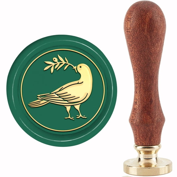 Wax Seal Stamp Dove Olive Leaf Vintage Animal Sealing Wax Stamps 30mm Retro Removable Brass Head Sealing Stamp with Wooden Handle for Wedding Invitations Valentine's Day Gift Wrap for DIY