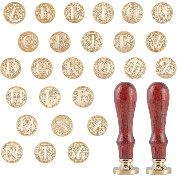 Wax Seal Stamp Heads 26 Letters A-Z Alphabet Initial Brass Head Sealing Stamp with 2PCS Wooden Handle Wax Letter Seal Stamp for Thanksgiving Christmas Invitations Card Gift Wrap DIYDIY