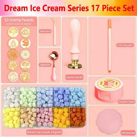 Wax Seal Stamp Kit 17Pcs, Heater, Coloring Pen, Perfect Decoration for Wedding Invitations Gift and Craft, Pink