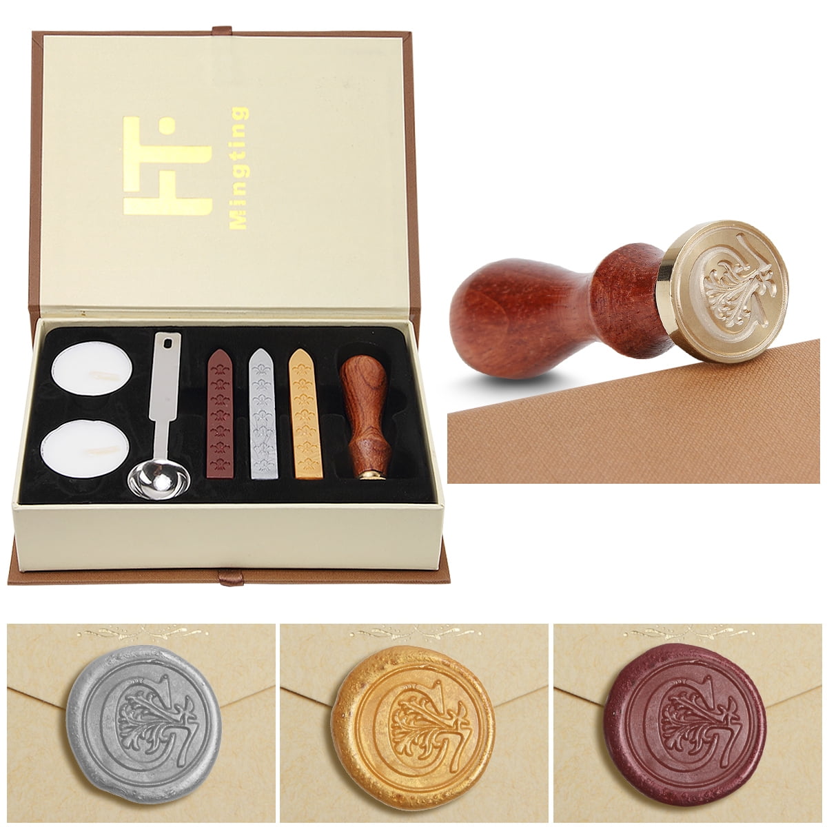 Love Heart Wax Seal Stamp Kit Wood Handle Melting Spoon Wax Sticks Candle  Gifts