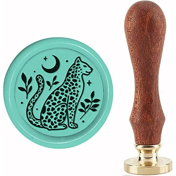 Wax Seal Stamp Leopard Animal Leaves Moon Sealing Stamp Copper Seals Retro Removable Brass Stamp Head with Wooden Handle for Envelopes Letter Invitations Cards Wedding Gift Package