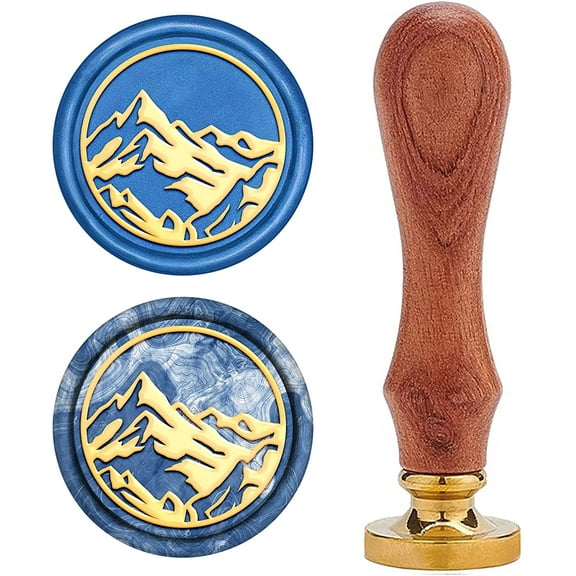 Wax Seal Stamp Mountain Sealing Stamps Heads Mountain + Retro Wood Stamp Removable Brass Head 25mm for Wedding Envelopes Invitations Embellishment Bottle Decoration Gift Packing