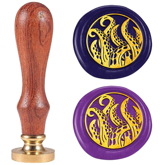 Wax Seal Stamp Octopus tentacle Embossed Stamp Sealing Removable 1" Brass Wax Seal Stamp Head with Wooden Handle for Wedding Invitations Envelopes Gift Packing Craft Adhesive Waxing gold