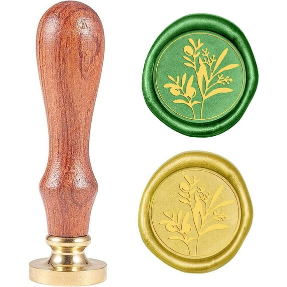 Wax Seal Stamp Olive Branch Vintage Brass Head Wooden Handle Removable Sealing Wax Seal Stamp 25mm