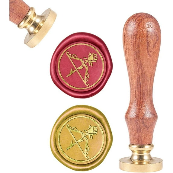 Wax Seal Stamp Rose Bow Arrow Sealing Stamp Cupid's Arrow Eros Love 25mm Removable Brass Head Natural Wood Handle for Valentine's Day Anniversary Wedding Envelope Invitation Card Decoration