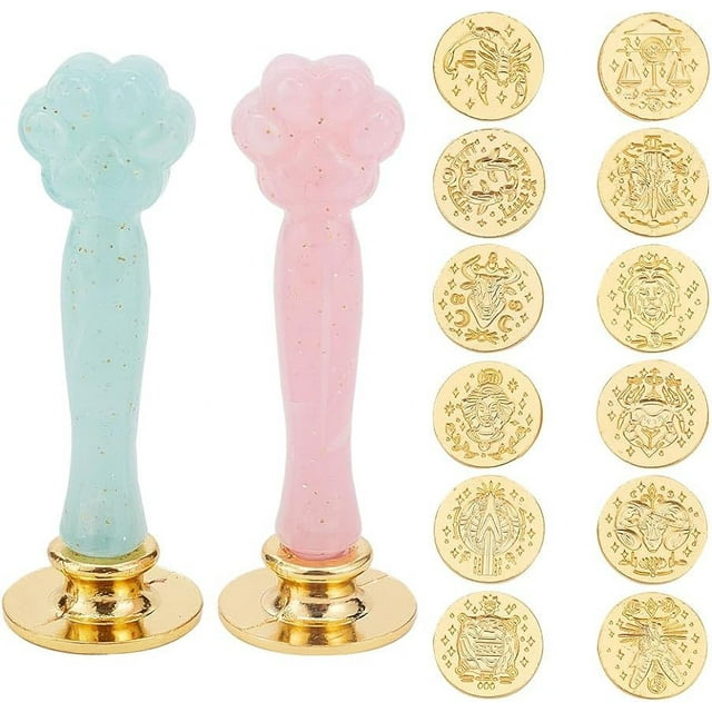 Wax Seal Stamp Set 12 Pcs 12 Constellation Pattern Sealing Wax Stamp