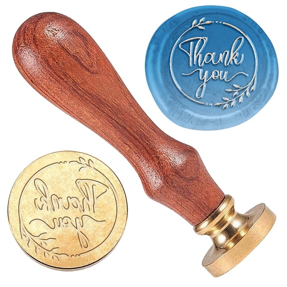 Wax Seal Stamp Set 1Pc Golden Tone Thank You Sealing Wax Stamp Solid Brass Head with 1Pc Wood Handle for Envelopes Invitations Gift Card Word 83x22mm Stamps: 25x14.5mm