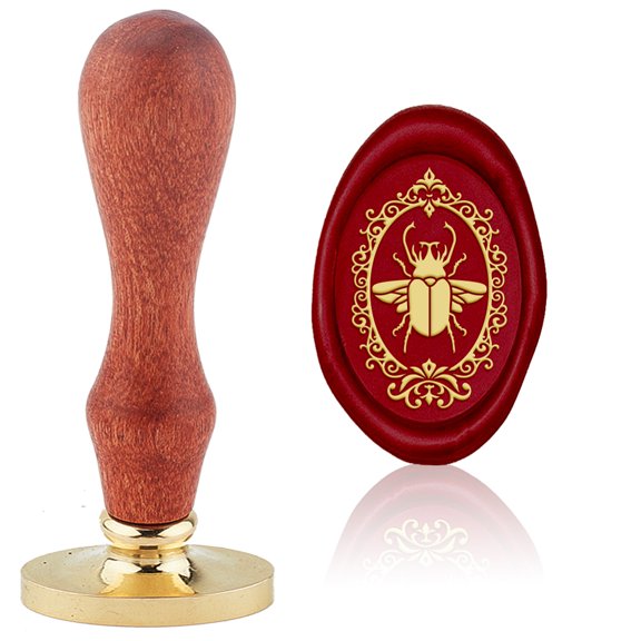 Wax Seal Stamp Set Sealing Wax Stamp Solid Brass Head Wood Handle Retro Brass Stamp Kit Removable for Envelopes Invitations Gift Card Beetle