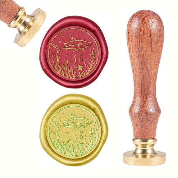 Wax Seal Stamp Shark Vintage Sealing Wax Stamps 25mm Removable Brass Head Sealing Stamp with Wooden Handle