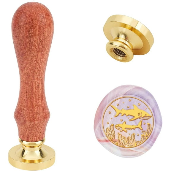 Wax Seal Stamp Sharks Pattern Stamp 0.98'' Vintage Wax Stamp with Replacement Brass Head Wood Handle for Greeting Card Invitation Envelope Wine Packages Decoration