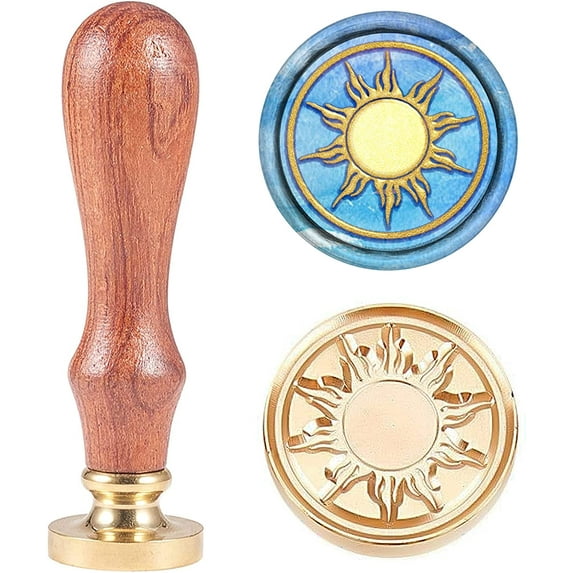1PC Brass Sealing Wax Seal Stamp Removable Wood Handle Sun Retro 25mm for Envelopes