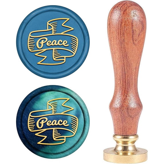 Wax Seal Stamp Words Peace Wax Sealing Stamp 25mm Round Vintage Brass Seal Head Wooden Handle Removable for Wedding Envelopes Invitations Christmas Halloween Xmas Party Gift Wrap