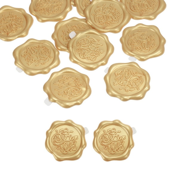 Wax Seal Stickers, 12 Pcs Embossed Self Adhesive for You Sticker for Envelope Letter Wedding Invitation Card Birthday Party Gift Wrap, Light Gold Tone