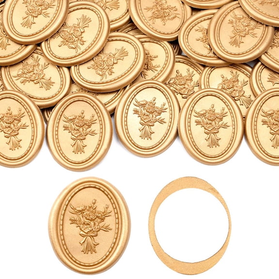 Wax Seal Stickers, 25‑Piece Rose Gold Bouquet Design, Oval Embossed Self‑Adhesive for Wedding Invitations and Envelope Decorations