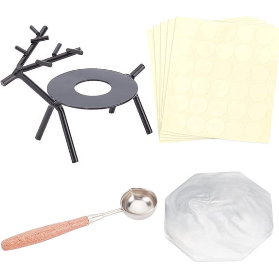 Wax Seal Warmer Melting Kit with Deer Melting Spoon Holder Marble Pattern Coaster Wax Spoon Transparent Stickers Vintage Sealing Wax Stamps Wax Spoon Stand for Envelope DIY Arts Crafts