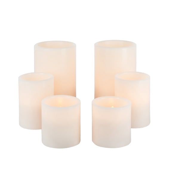 Wax Straight Edge 1000-Hour Candles with Soft Glow Flicker and Full Body Glow (Set of 6)