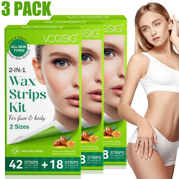 Wax Strips for Hair Removal 3-Pack,Remove Facial Hair in Second, Body Hair Removal, Double-Sided, Leave Skin Smooth