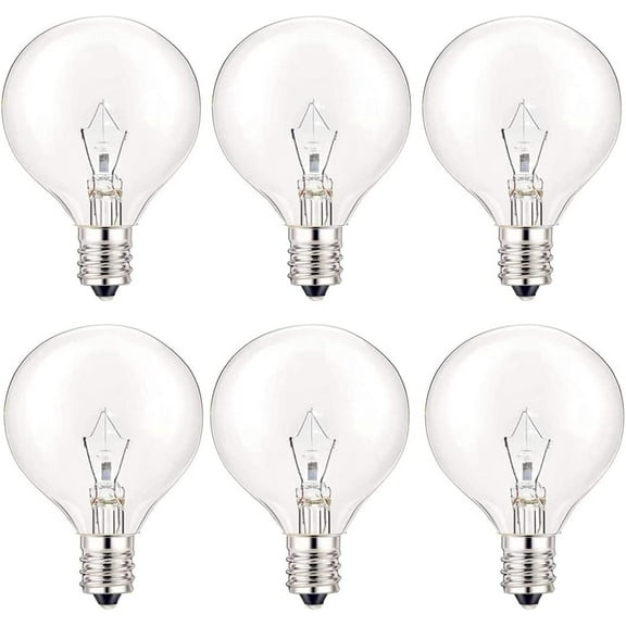 25 Watt Wax Warmer Bulbs, Light Bulbs for Full Size Scentsy Warmer, 6 Packs E12 Base Type G Bulb, Dimmable, Warm White, 120V G16 1/2 Bulbs for Candle Lamp