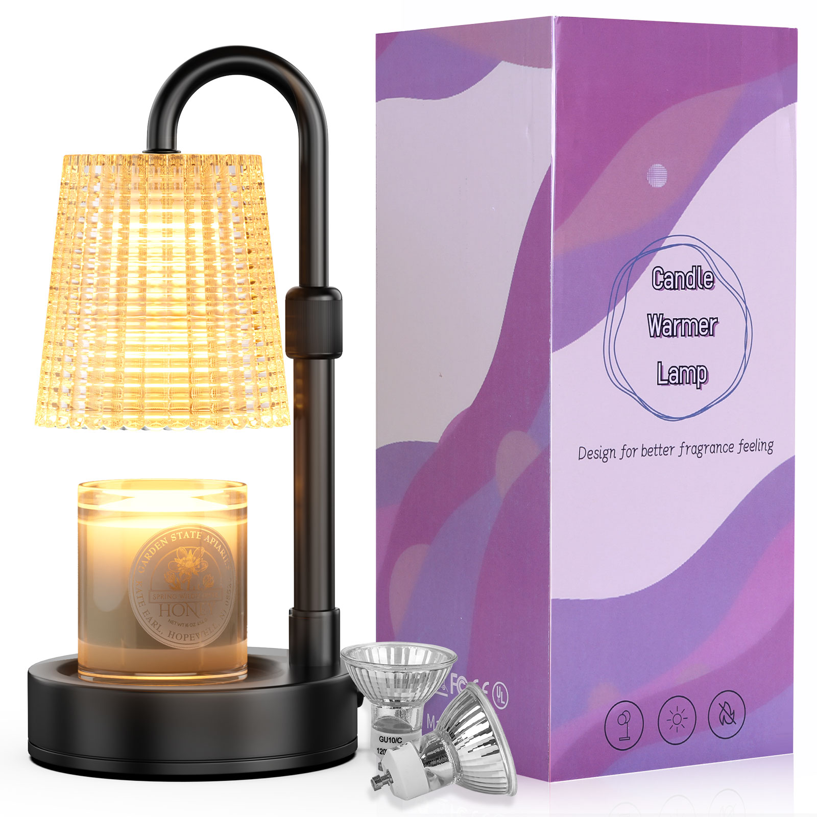 Fimilo Crystal Metal Candle Warmer Lamp with 2 Bulbs, Dimmable Wax Melt ...