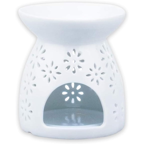 Wax Warmer,Tea Lights Candle Holder, Enchanting Ambiance Creator, Wax Burner for Scented Wax,Fit for Relaxation,Spa Sessions,Yoga,Mindful Meditation,Ceramic Heater(White,Hollow Flower Design)