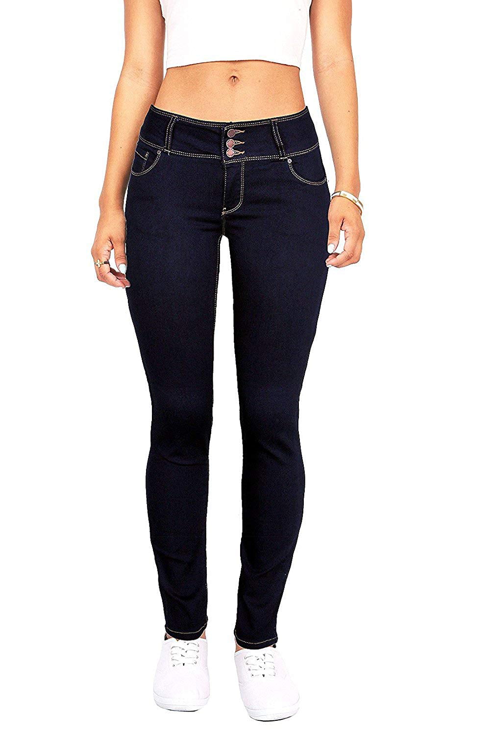 WAX JEAN Women's High-Rise Push-Up Super Comfy 3-Button Skinny Jeans Black  0 : : Clothing, Shoes & Accessories