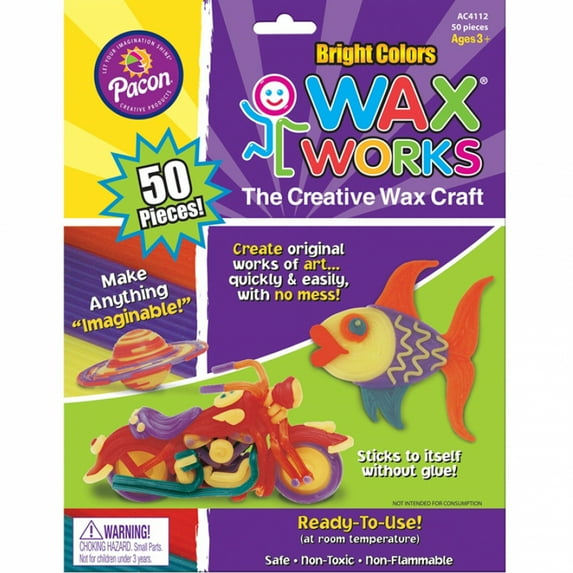 Wax Works Reusable Wax Craft Stem, 10", Bright Hues, 50 Per Pack, 2 Packs