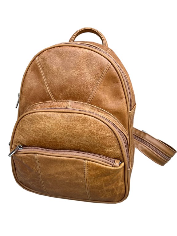 Wax oil cowhide leather unisex backpack with adjustable strap-- light brown