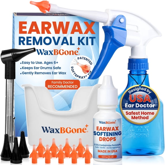 WaxBGone Ear Wax Removal Kit with SoftSpray Irrigation Tips, 4X High ...