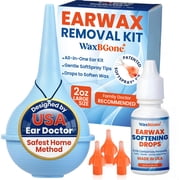 WaxBGone  Ear Wax Removal for Adults, Kids & Infants   Ear Bulb Syringe Kit, Ear Syringe for Removing Earwax, Includes Bulb Syringe & SoftSpray  Irrigation Tips for Safe, Gentle Cleaning