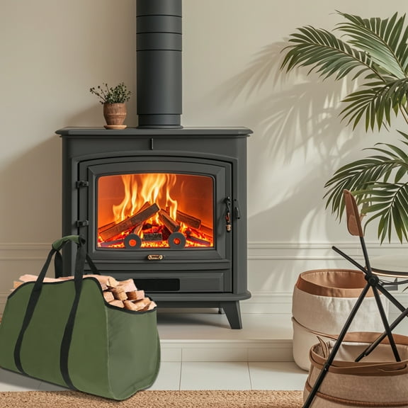 Waxed Canvas Firewood Log Carrier Heavy Duty Firewood Holder for Firepit Outdoor Camping, BBQ, Sturdy Large Wood Carrier for Fire Wood, Fireplace Log Carrier Tote Bag, Wood Stove Accessories