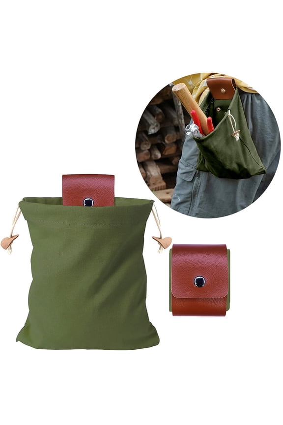 Waxed Canvas Foldable Foraging Pouch - Belt Loop Sling Bag with Drawstring for Camping, Hiking, Fishing, Hunting & Outdoor Gear (PU)