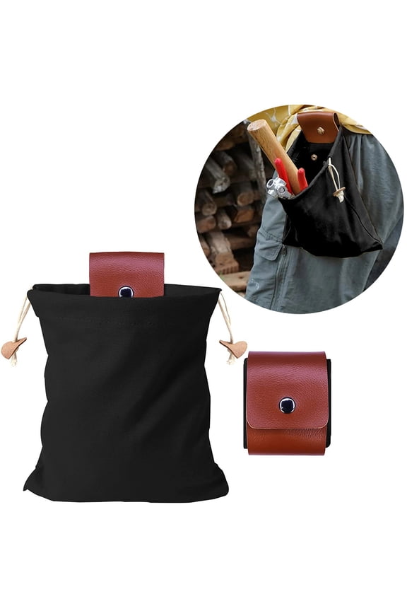 Waxed Canvas Foldable Foraging Pouch - Belt Loop Sling Bag with Drawstring for Camping, Hiking, Fishing, Hunting & Outdoor Gear (PU)