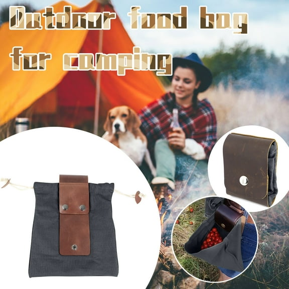 Waxed Canvas Foraging Bag, Foldable Waist-Mounted Camping Pouch with Leather Straps, Outdoor Tool Bag for Mushroom Picking, Firewood, Hunting, Hiking