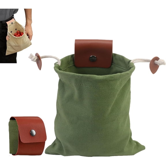 Waxed Canvas Foraging Pouch with Belt Loop, Foldable Bushcraft Dump Bag for Hiking