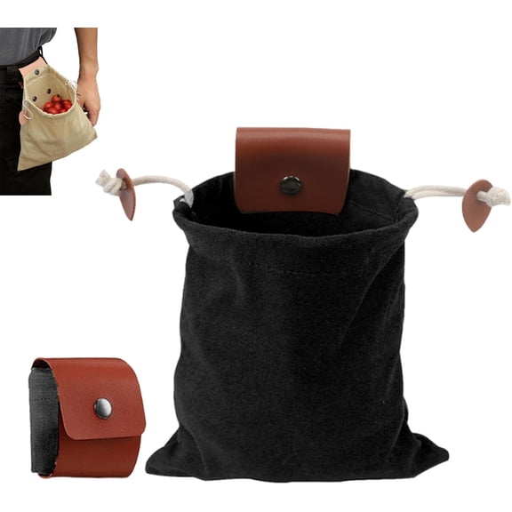 Waxed Canvas Foraging Pouch with Belt Loop, Foldable Bushcraft Dump Bag for Hiking