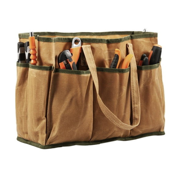 Waxed Canvas Multi Pocket Tool Tote Bag Large Capacity Waterproof Gardening Tool Bag With Portable Handle for Gardener Electrician Contractor Repairman