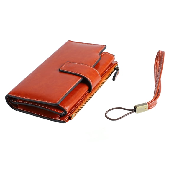 Waxed Card Wallet Large Capacity Long Type Multi Layer Blocking Card Holder for Women Lady Outdoor Vintage Brown Long Type