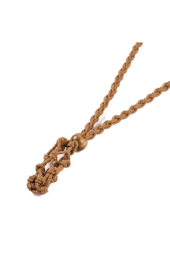 Waxed Cord Empty Macrame Pouch Slider Necklace Making with Wood Beads Peru 34.65x0.28x0.12 inch(88x0.7x0.3cm)