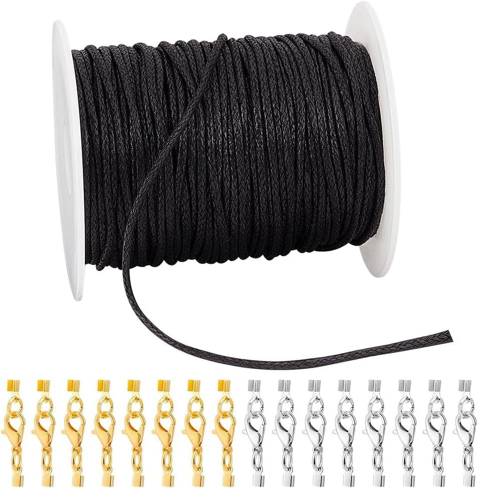 Waxed Cord with Jewelry Clasp Kit 50 Yards 2mm Black Waxed Cotton